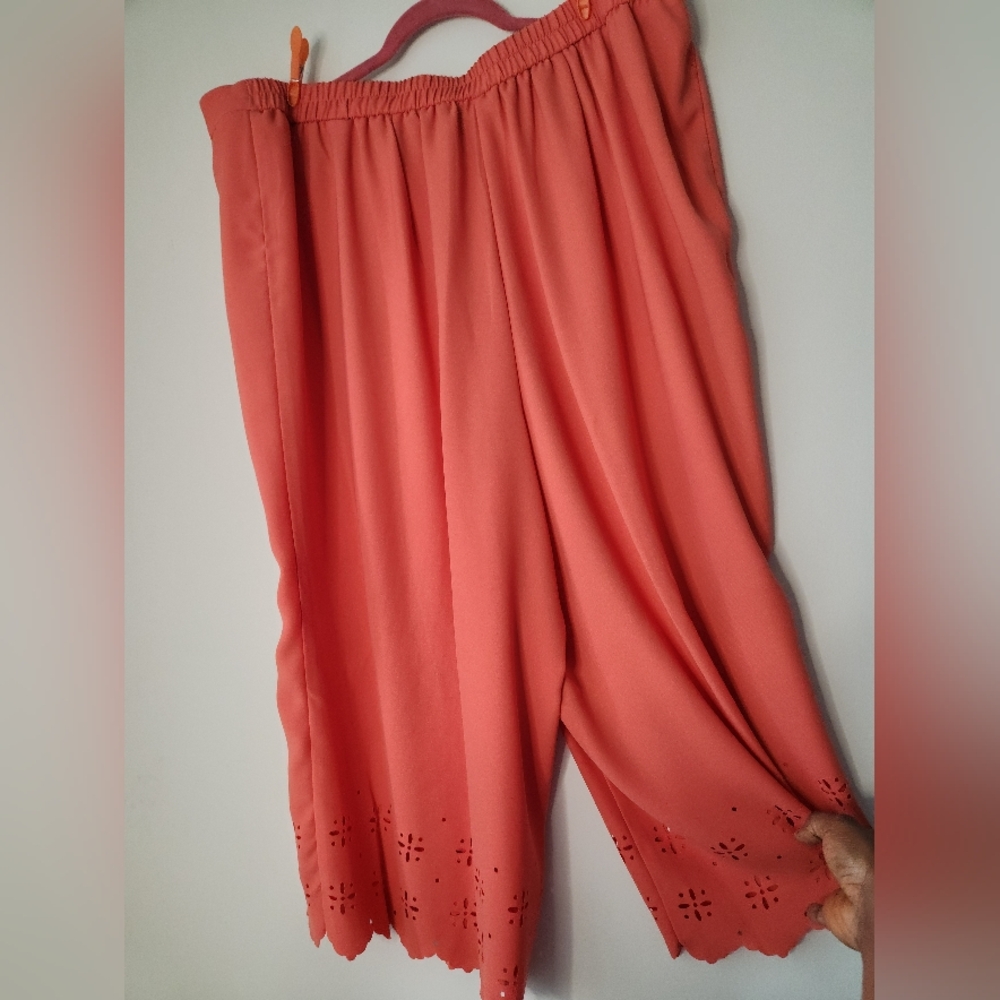 Coral Eyelet Hem Pants